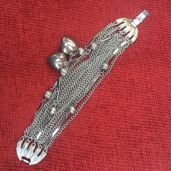 Vintage Silver Puffy Heart Swingy Chain Bracelet - Picture 5 of 8